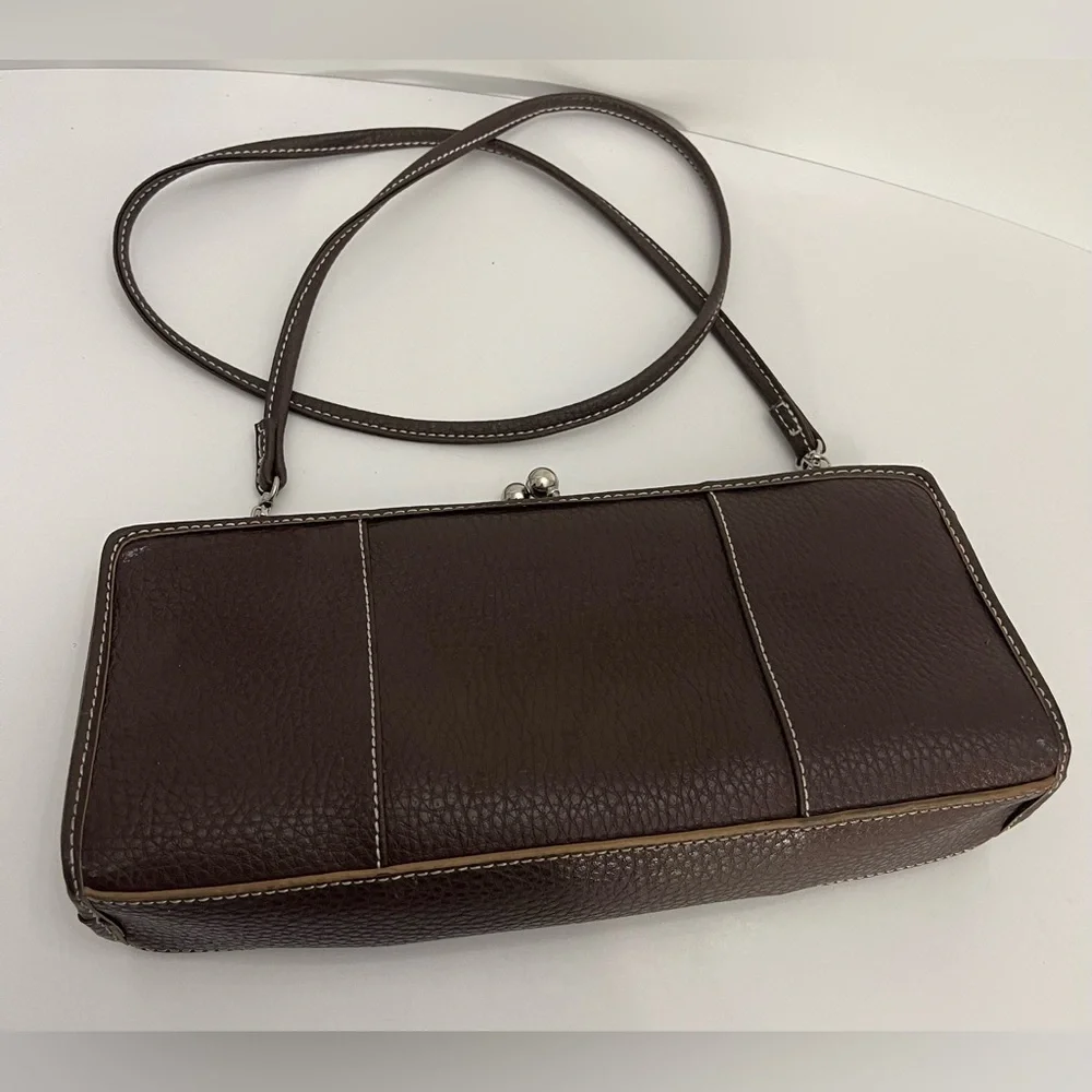 Tommy Hilfiger Brown Leather Clutch Crossbody Bag with Detachable Strap - Picture 1 of 12